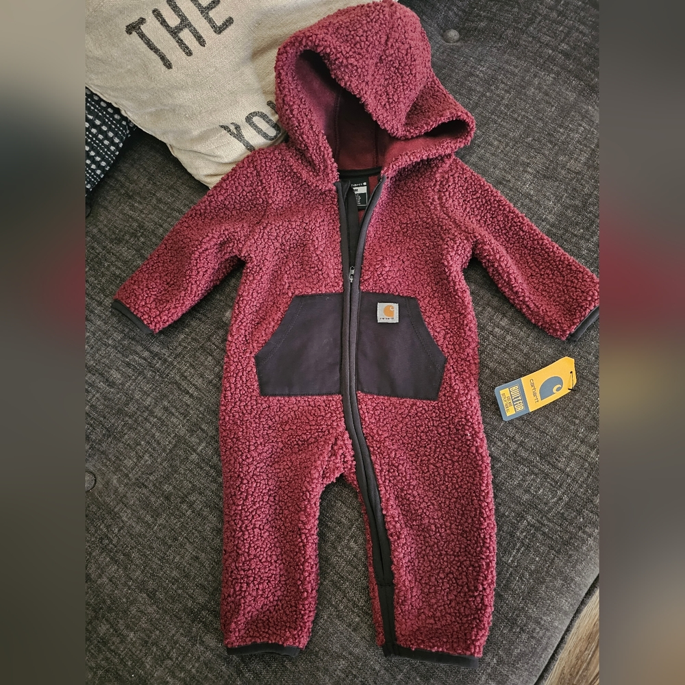 CARHARTT BOY'S INFANT TEDDY FLEECE LONG-SLEEVE ZIP-FRONT HOODED COVERALL